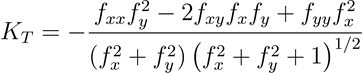 معادلة مستوى الانحناء المماسي (الكونتور العمودي)
