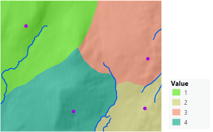 خريطة المنطقة التي يمكن أن يصل إليها حراس الغابات من كل محطة عندما يكونون جميعًا سيرًا على الأقدام