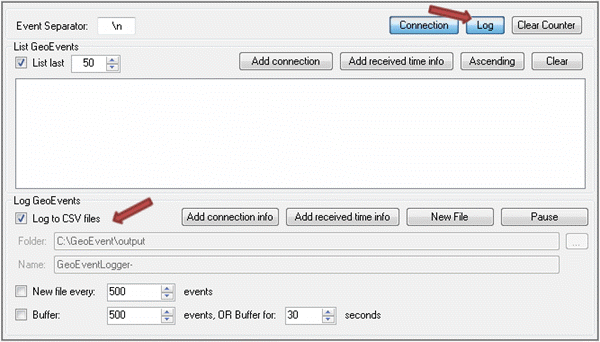 GeoEvent Logger log events to a CSV file