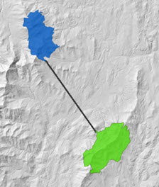 Karte der geradlinigen Route zwischen zwei Positionen