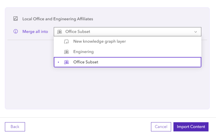 Zusammenführen von Layern mit "Erweiterter Import" für Karten mit mehreren Wissensgraph-Layern, die denselben Wissensgraphen referenzieren wie das Projekt