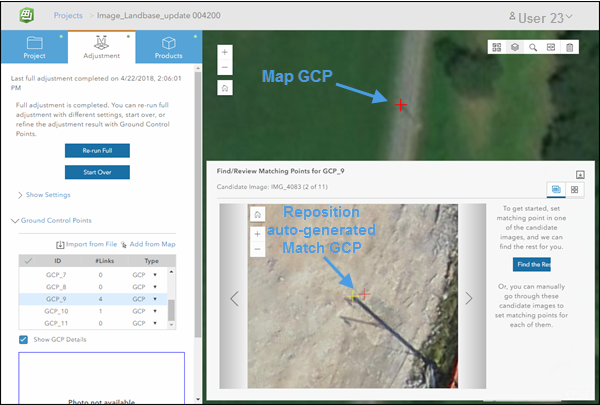 Bereich "Anpassung" und GCP-Sammlungs-Viewer in Ortho Maker