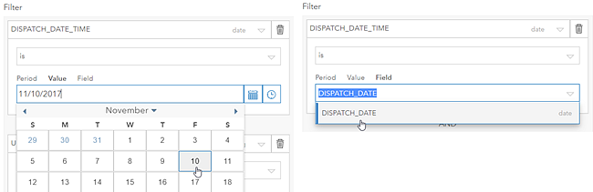 Optionen für die Eingaben von Werten für Filter mit festem Datum