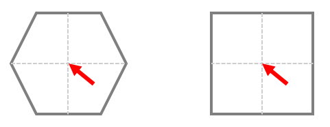 Mittelpunkte von Quadrat- und Hexagonabschnitten