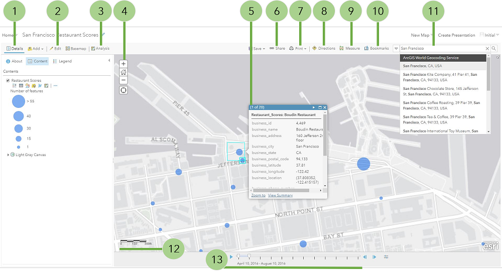 Map Viewer mit beschrifteten Elementen