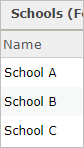 Screenshot der Attributtabelle des Layers "School" mit Angabe der Schulnamen im Feld "Name".