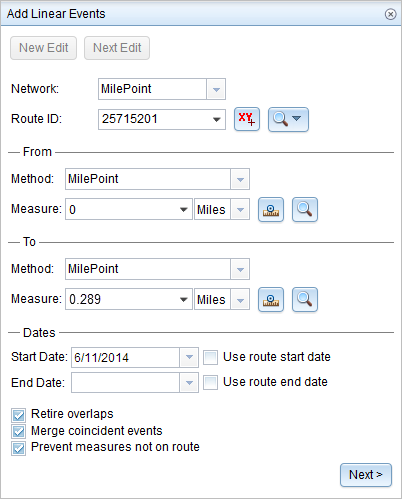 Adding events to a section of the route