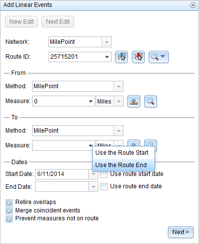 Get the end measure value of the event from the route end value