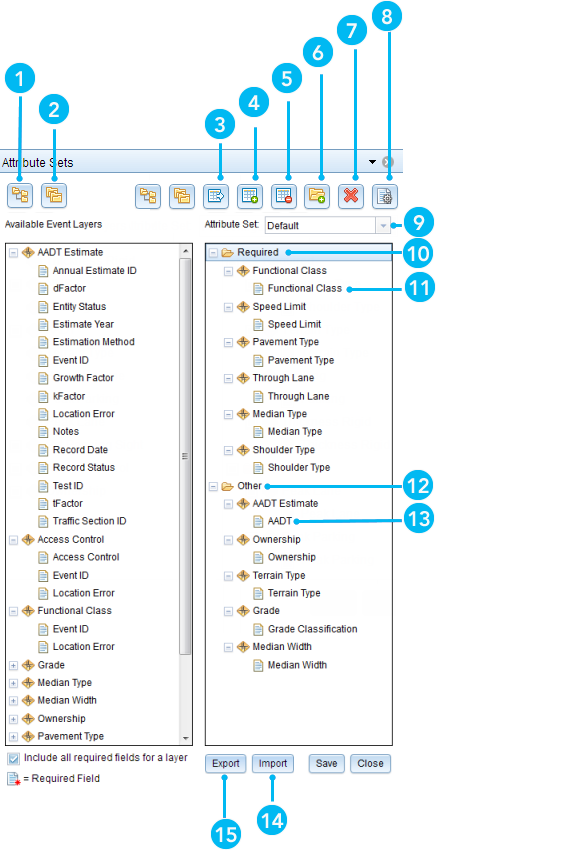 Attribute sets in Roadway Characteristics Editor