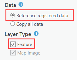 Optionen zum Erstellen eines Feature-Layers, der registrierte Daten referenziert, auf der Registerkarte "Allgemein"