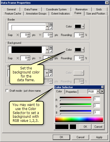 Farbeinstellungen für den Hintergrund von Datenrahmen in ArcMap
