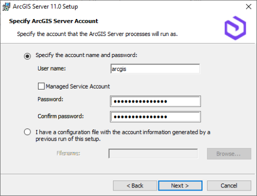 Geben Sie das ArcGIS-Server-Konto an.