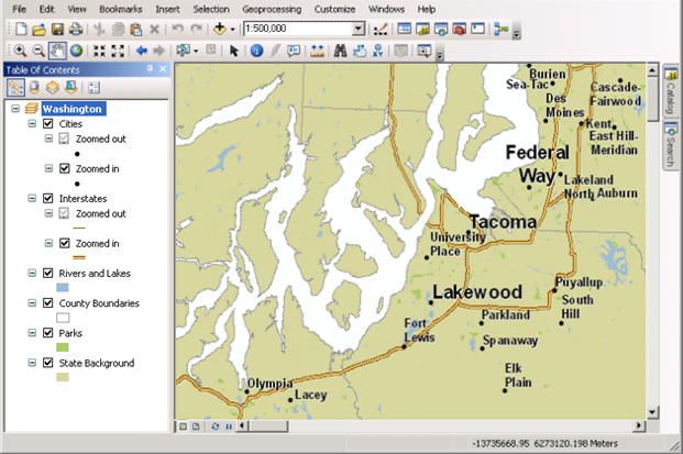 Für mehrere Maßstäbe symbolisiertes ArcMap-Dokument