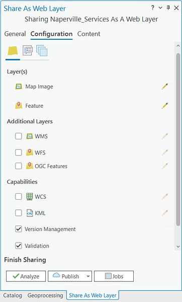 Capabilities section with Version Management and Validation checked