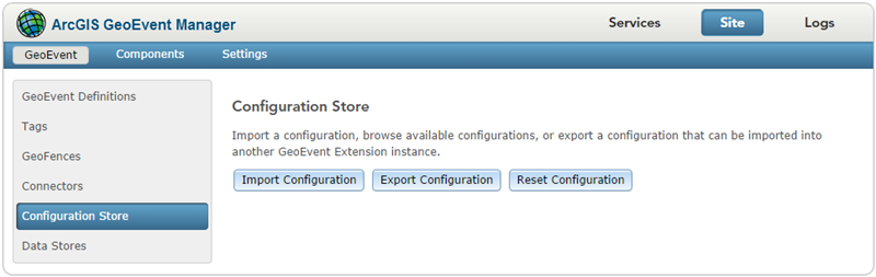 Use GeoEvent Manager to import and export configurations.