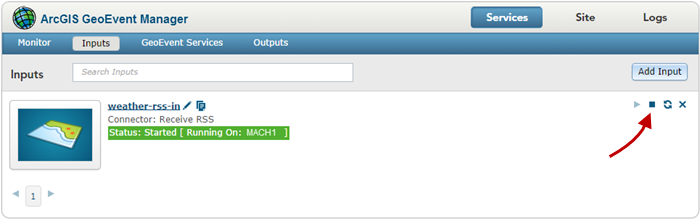 Individually start, stop, and restart inputs, outputs, and GeoEvent Services from the Monitor page in GeoEvent Manager