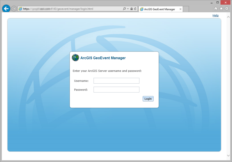 ArcGIS GeoEvent Manager login.