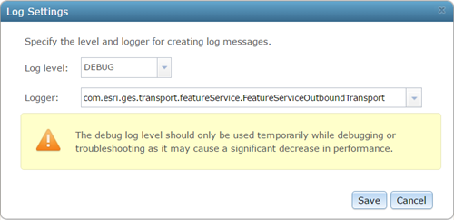 Log Settings allows you to specify the log level and specific logger for creating log messages.