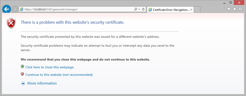 Certificate error message in