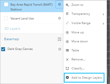 Layer Options menu with the Add to Design Layers option highlighted