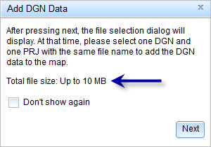 Showing file size limit on the Add DGN Data dialog box