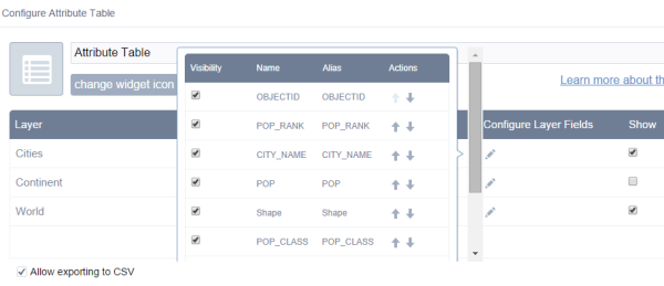 Attribute Table configuration