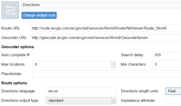 Directions configuration