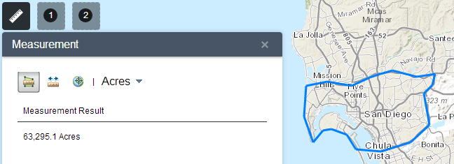 Polygon measurement result with geometry on map