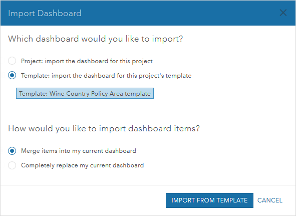 Import dashboard from template