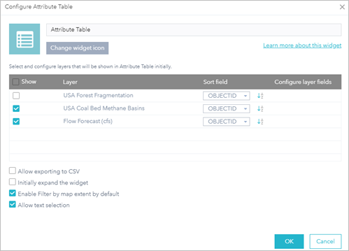 Attribute Table configuration