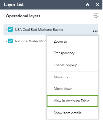 Open Attribute Table from Layer List menu