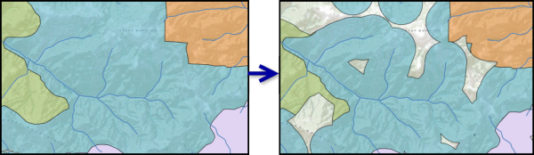 Areas within a distance of 2,500 feet of streams