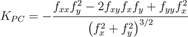 Plan (projected contour) curvature equation