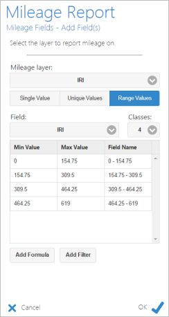 Adding the range values using the IRI field