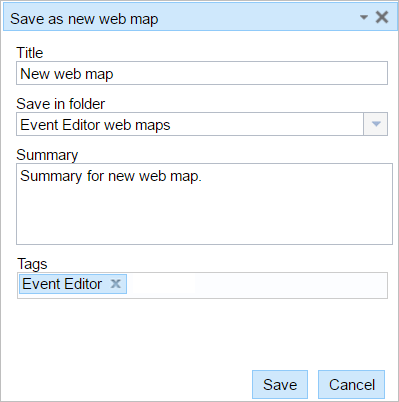 Save as new web map dialog box