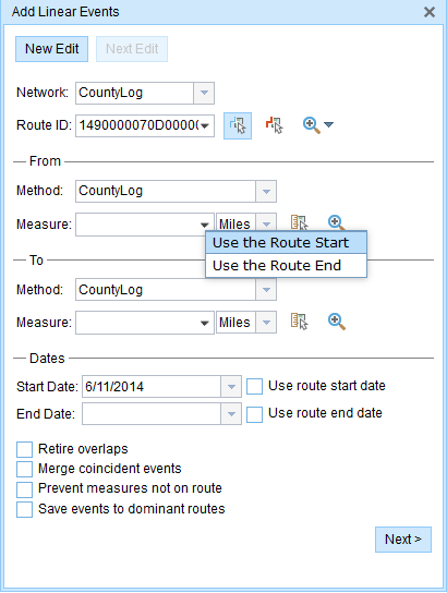 Get the start measure value of the event from the route start value