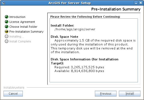 To begin the installation, click Install on the Pre-Installation Summary dialog box