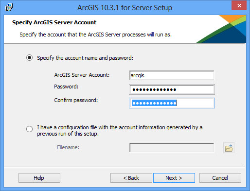 Specify the ArcGIS Server account