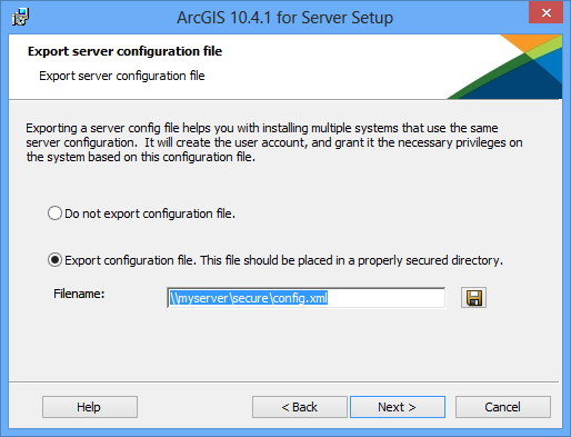 Export a server configuration file