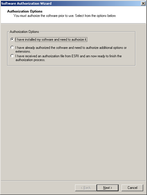 Authorization Options dialog box