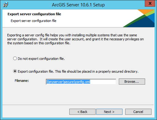 Export a server configuration file