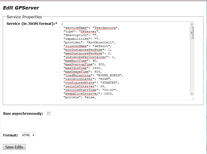 Service Properties in JSON format