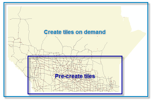 A map showing how commonly-viewed areas can have tiles pre-created.