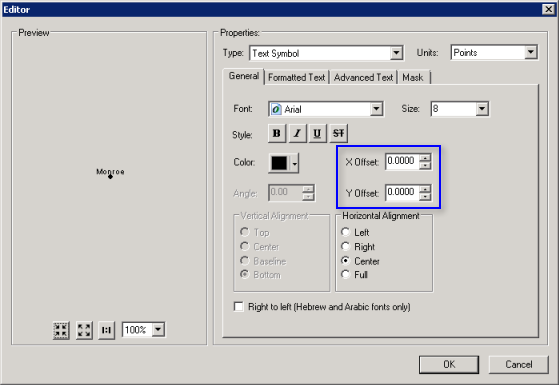 X and Y offset settings in ArcMap