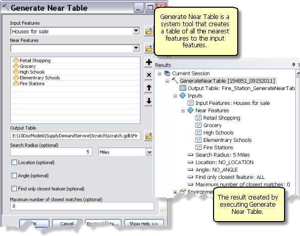 Using the Generate Near Table system tool to create a result and to share as a service