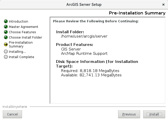 To begin the installation, click Install on the Pre-Installation Summary dialog box.