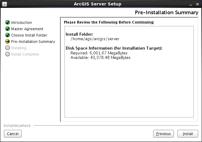 To begin the installation, click Install on the Pre-Installation Summary dialog box.