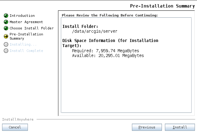 To begin the installation, click Install on the Pre-Installation Summary dialog box.