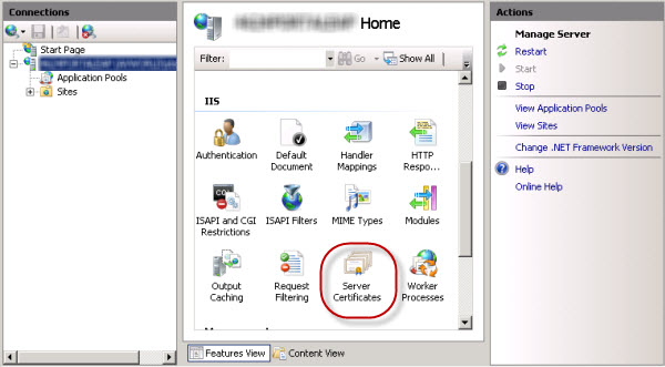 Server Certificates icon in IIS Manager