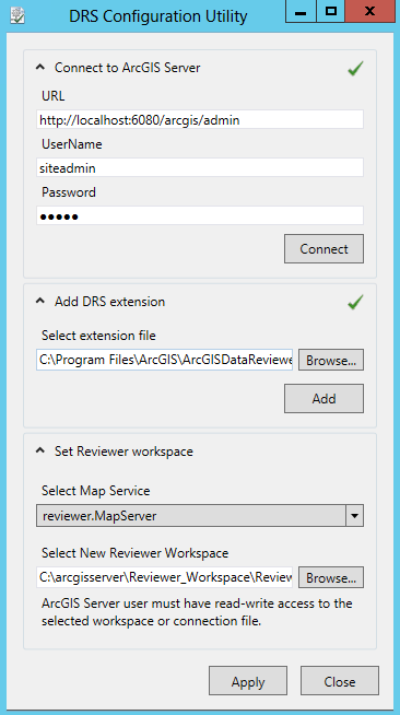 Cuadro de diálogo DRS Configuration Utility.